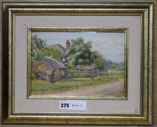 Bothams, watercolour, Chickens beside a cottage, signed